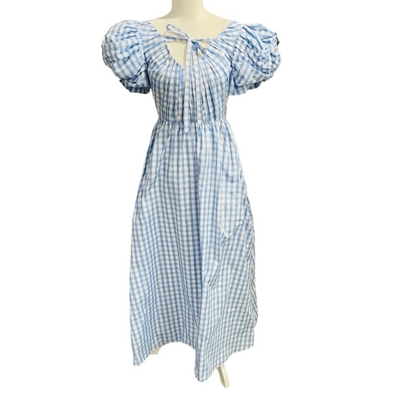 Antonio Melani Jennifer Sumko Catherine Gingham Puff Sleeve Taffeta Midi Dress - Picture 4 of 13